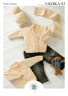 UKHKA 83 Baby Cardigans, Hat & Scarf in DK (downloadable PDF)
