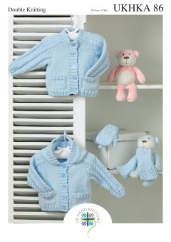 UKHKA 86 Baby Cardigans, Scarf & Mittens in DK (downloadable PDF)
