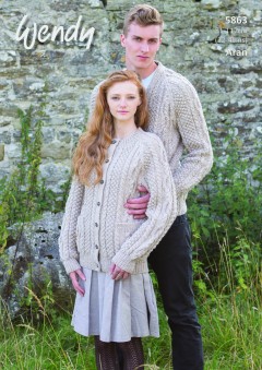 Wendy 5863 Round and V Neck Unisex Cardigans in Traditional Aran (downloadable PDF)
