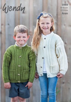 Wendy 5949 Childrens Cardigans in Aran with Wool (downloadable PDF)