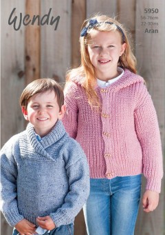 Wendy 5950 Child's Sweater and Hoodie in Aran with Wool (downloadable PDF)