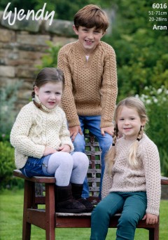 Wendy 6016 Sweaters with V, Crew or Polo Neck in Aran with Wool (downloadable PDF)