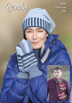 Wendy 6098 Hat, Gloves and Double Sided Scarf in Wendy with Wool DK (downloadable PDF)