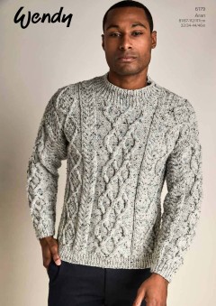 Wendy 6179 Unisex Cable Sweater in Aran with Wool Tweed (leaflet)