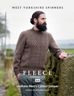 West Yorkshire Spinners Fleece - Malham - Mens Cabled Jumper by Sarah Hatton in Bluefaced Leicester Aran (downloadable PDF)