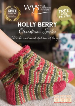 West Yorkshire Spinners - Holly Berry Christmas Socks by Emma Wright in Signature 4 Ply (downloadable PDF)