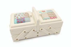 Aumueller Sewing Box, Beech, White Wood with Annabella Blue Fabric