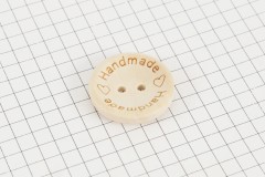 Round 'Handmade' Etched Dished Wooden Button, Natural, 25mm