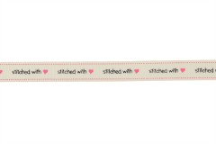 Berties Bows Grosgrain Ribbon - 16mm wide - Stitched with Love - Ivory (3m reel)