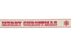 Berties Bows Grosgrain Ribbon - 16mm wide - Merry Christmas - Red on Ivory (3m reel)
