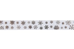 Berties Bows Grosgrain Ribbon - 16mm wide - Snowflakes - Silver on White (3m reel)