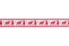Berties Bows Grosgrain Ribbon - 16mm wide - Reindeer & Tree - Red on White (3m reel)
