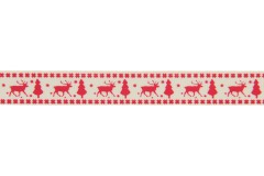 Berties Bows Grosgrain Ribbon - 16mm wide - Reindeer & Tree - Red on Ivory (3m reel)