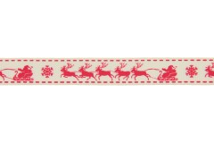 Berties Bows Grosgrain Ribbon - 16mm wide - Christmas Sleigh - Red on Ivory (3m reel)