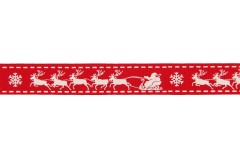 Berties Bows Grosgrain Ribbon - 16mm wide - Christmas Sleigh - Ivory on Red (3m reel)
