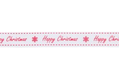 Berties Bows Grosgrain Ribbon - 16mm wide - Happy Christmas - Red on White (3m reel)