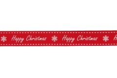 Berties Bows Grosgrain Ribbon - 16mm wide - Happy Christmas - White on Red (3m reel)