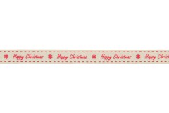 Berties Bows Grosgrain Ribbon - 9mm wide - Happy Christmas - Red on Ivory (3m reel)