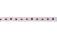 Berties Bows Grosgrain Ribbon - 9mm wide - Stars - Red on White (3m reel)