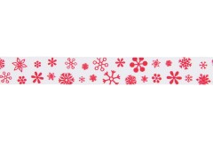 Berties Bows Grosgrain Ribbon - 16mm wide - Snowflakes - Red on White (3m reel)