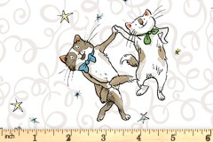 Clothworks - Having a Ball - Dancing Cats - White (Y3186-1)