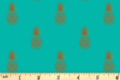 Craft Cotton Co - Tropical Metallics - Pineapples - Turquoise with Gold Metallic (2823-03)