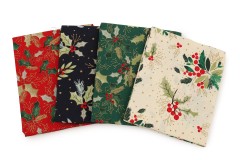 Craft Cotton Co - Traditional Holly with Metallic - Fat Quarter Bundle (pack of 4)