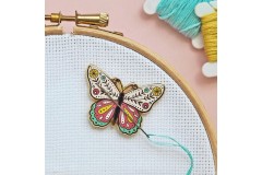 Caterpillar Cross Stitch - Enamel Needle Minder - Butterfly