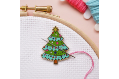 Caterpillar Cross Stitch - Enamel Needle Minder - Christmas Tree