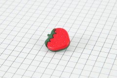 Drops Strawberry, Plastic Button, Red and Green, 18mm