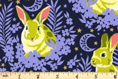 Tula Pink - Besties - Hop To It - Bluebell with Gold Metallic