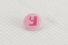 Cross Stitch Alphabet Button, Dark Pink on Light Pink, Y, 25mm