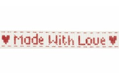 Bowtique Grosgrain Ribbon - 10mm wide - Made With Love (single heart) - Red (5m reel)