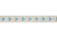 Bowtique Natural Cotton Ribbon - 15mm wide - Hearts - Blue (5m reel)