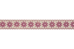 Bowtique Natural Cotton Ribbon - 15mm wide - Zigzag Flowers - Pink (5m reel)