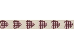 Bowtique Natural Cotton Ribbon - 15mm wide - Check Heart - Dark Red (5m reel)