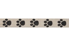 Bowtique Natural Cotton Ribbon - 15mm wide - Paw Prints - Black (5m reel)