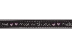 Bowtique Grosgrain Ribbon - 15mm wide - Made With Love - Black (5m reel)