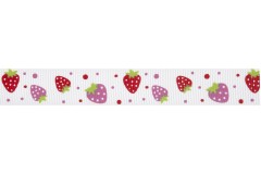 Bowtique Grosgrain Ribbon - 20mm wide - Strawberries - White (5m reel)