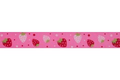 Bowtique Grosgrain Ribbon - 20mm wide - Strawberries - Pink (5m reel)
