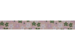 Bowtique Grosgrain Ribbon - 15mm wide - Flowers - Pink / Green (5m reel)
