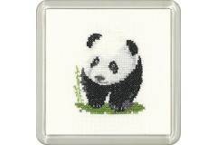 Heritage Crafts - Little Friends Coaster Kit - Panda (Cross Stitch Kit)