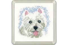 Heritage Crafts - Little Friends Coaster Kit - Westie Puppy (Cross Stitch Kit)
