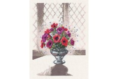 Heritage Crafts - John Clayton - Window Flowers - Silver Vase (Cross Stitch Kit)