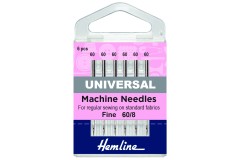 Hemline Machine Needles, Universal, Size 60/8, Fine (pack of 6)