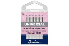 Hemline Machine Needles, Universal, Size 75/11, Medium (pack of 6)