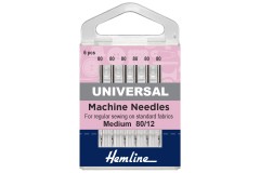 Hemline Machine Needles, Universal, Size 80/12, Medium (pack of 6)