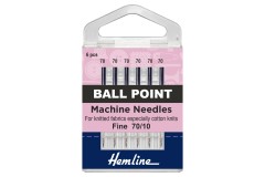 Hemline Machine Needles, Ball Point, Size 70/10, Fine (pack of 6)