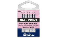 Hemline Machine Needles, Ball Point, Size 80/12, Medium (pack of 6)