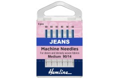 Hemline Machine Needles, Jeans, Size 90/14, Medium (pack of 6)